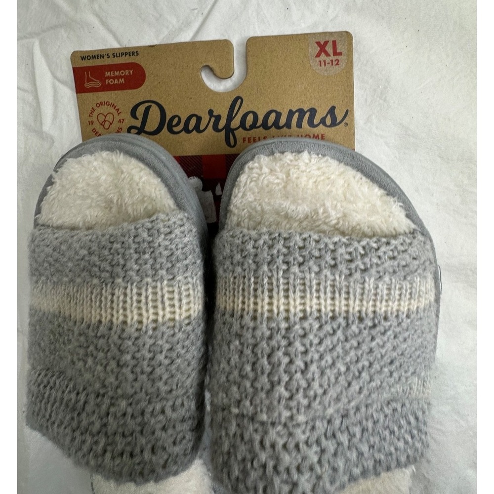 New Dearfoams Womens Slippers Memory Foam Slide Gray Stripes XL Sz 11-12 - Picture 3 of 7